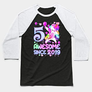 5 Years Old Unicorn Dabbing 5th Birthday Girl Unicorn Baseball T-Shirt